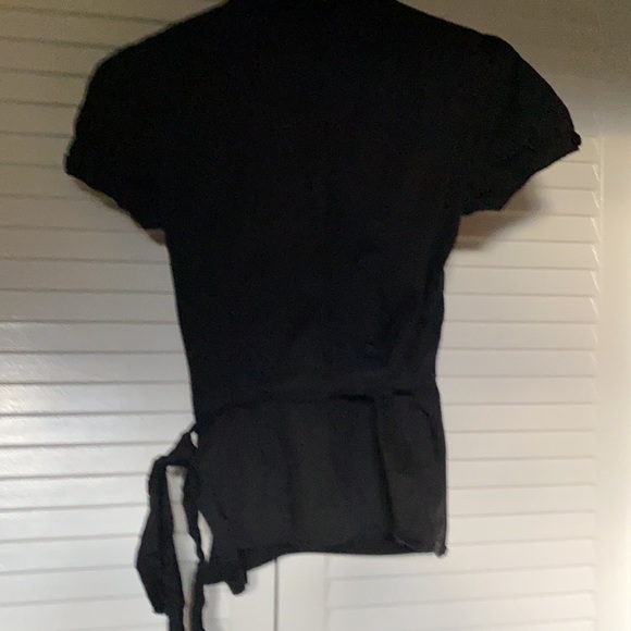 Collared black cross over tie blouse - Picture 4 of 4